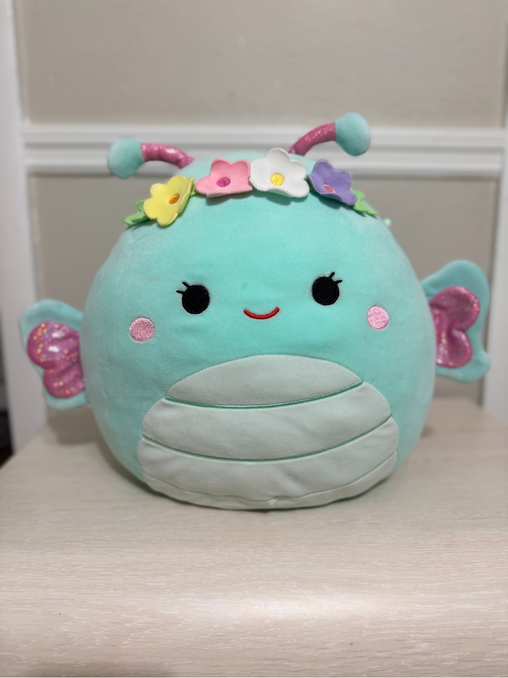 Squishmallows Mint Green Butterfly with Pink & Yellow Flower Crown